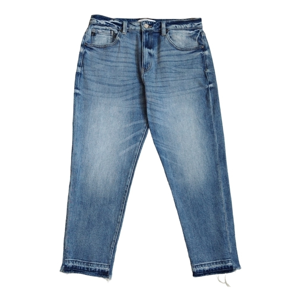 Kancan Iona Scissor Released Hem High Rise Jean Medium Stone Distressed Cropped